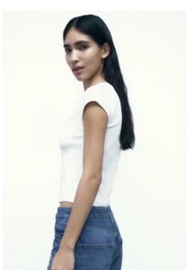Zara Ribbed White Cotton Top.