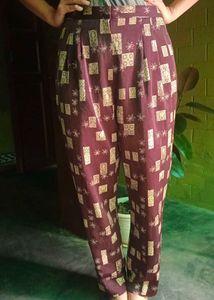 Vintage Patterned High-Waisted Pants