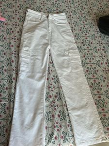 White Wide Leg Cargo Pants