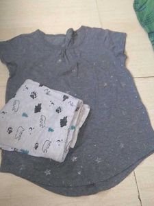 Girls' Gray Tee & Patterned Pants Set