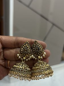 Big Golden butta Jhumka Earrings