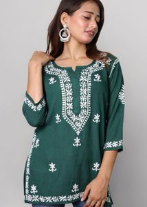 Green Embroidered Tunic Top