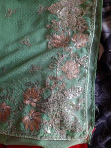 Heavy Embroidery Shiny Saree With Blouse