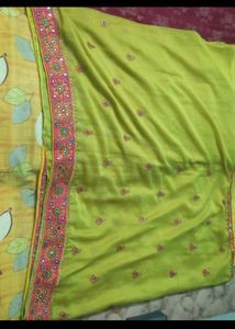 Light Lime Green heavy border work saree