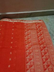Very Fantastic And Gorgeous Orange Cotton Saari