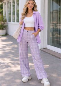 Plaid Wide Leg Trousers( Just NeedTo Washed Iron)