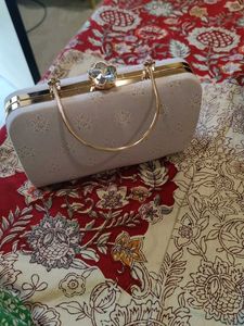 Light Pink Printed Hand Clutch With Sling
