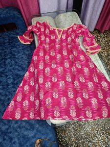 Pink Floral Print Flared Kurti