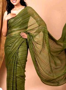 Olive Green Striped Saree