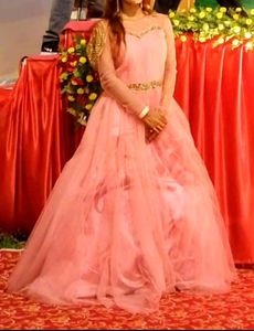 Party Wear Gown with attached Dupatta Look