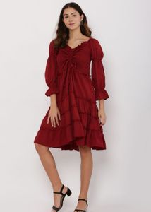 Burgundy Ruffled Mini Dress
