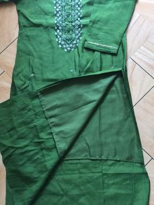 Green Kurti Set with Floral Dupatta