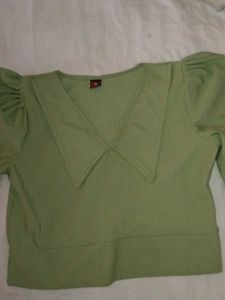 Cute Green Collared Crop Top