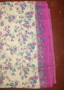 White Pink Printed Saree 🤍💜