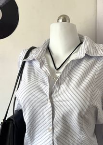 Blue thin Striped Shirt Women