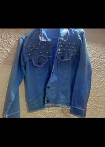 Denim Jacket with Pearl Details