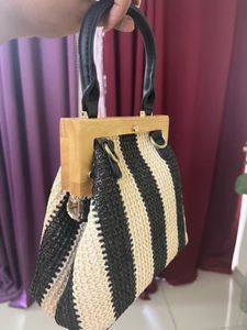 Coverstory Striped Straw Top Handle Bag