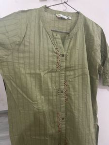 Olive Green Embroidered Kurti