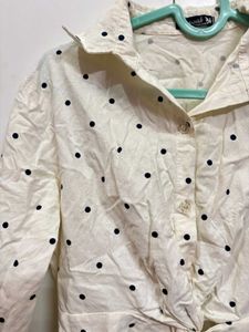White Polka Dot Cropped Shirt