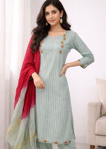Striped Embroidered Kurta Set