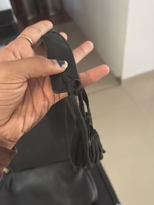 Black Leather Tassel Crossbody