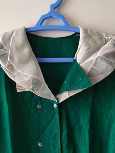 Green Korean Top with White Collar