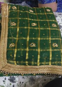 Green & Gold Embellished Saree