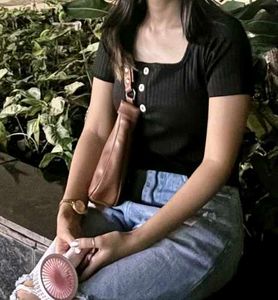 Black Divided Buttoned Top