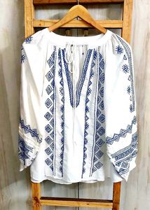 Blue Embroidered Peasant Top size-48