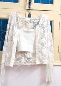 Lace Crop Top & Shirt Set🤍🩶