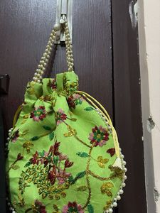Green Floral Pouch