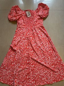 Red &amp; White Print Dress