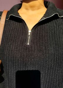 Black Knit Zip-Up Sweater