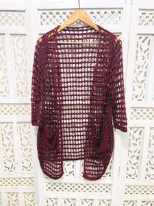 Maroon Crochet Cardigan C