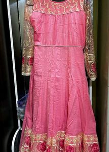 Pink Anarkali Kurta &amp; Embroidered Net Bupatta