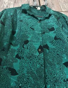 Vintage Emerald Green Patterned Blouse