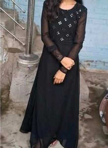 Elegant Black Sheer Sleeve Maxi Dress