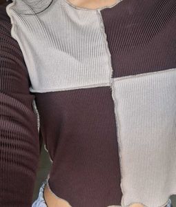 Patchwork Ribbed Long Sleeve Top