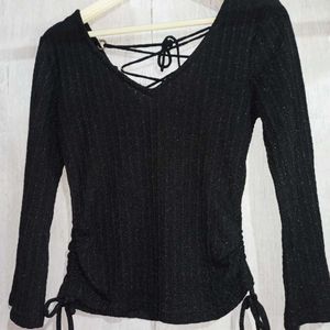 Sparkly Black Lace-Up Top