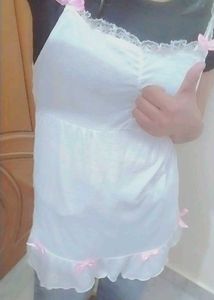 Y2k White Lace Top Cute With Pink Ribbon 🎀