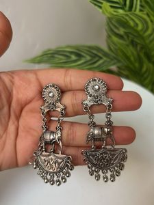Oxidized Silver Elephant Earrings