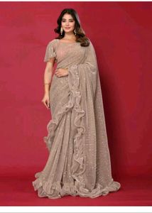New Ruffle Pallu Saree With Stitched Blouse