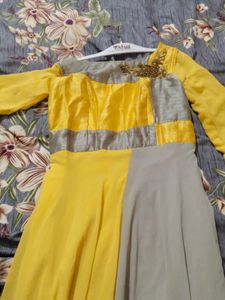 Elegant Yellow &amp; Grey Ethnic Dress