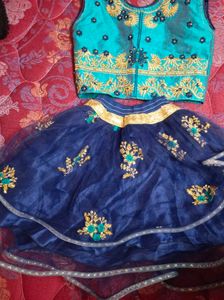 Cute Blue & Gold Lehenga Choli