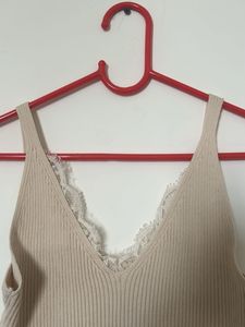 Lace Trim Ribbed Tank Top