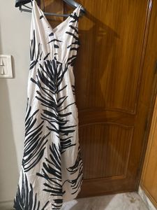 Leaf Print Maxi Dress With Side Slits