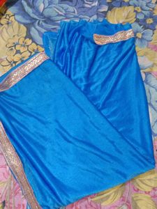 Blue Saree with Gold Border