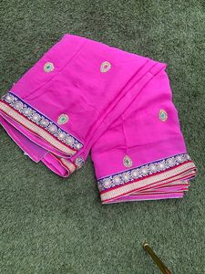 Rani Pink Saree With Embellished Border And Blouse