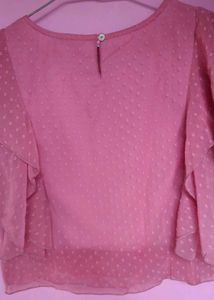 Pink Ruffle Sleeve Blouse