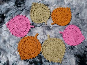 Set Of 6 Leaf Crochet Coasters Fine Quality